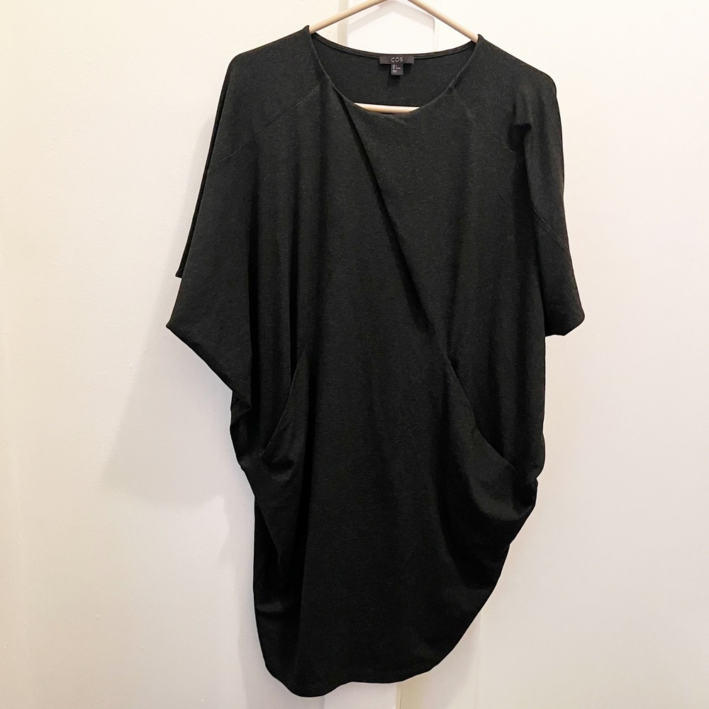 COS Batwing Slouchy Dress Small Grey Lagenlook Drapey Relaxed Pockets Comfy